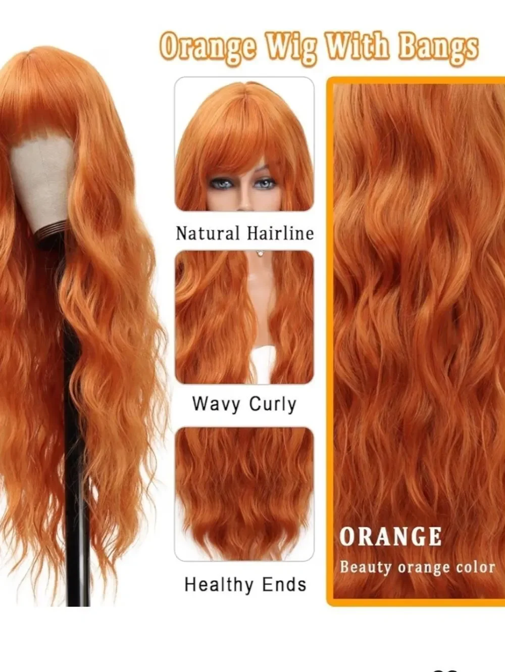 Vibrant Orange Long Wavy Women’s Hair Wig